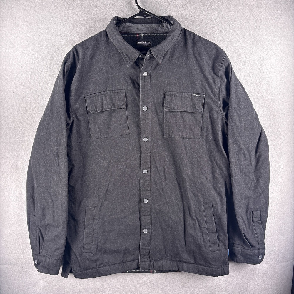 O'Neill Fleece Lined Shirt Jacket Mens Large Chest Pockets Shacket Grunge Black